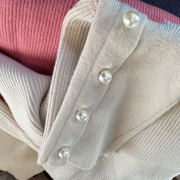 NEW Ann Taylor Cream Toned Pearl Cuff Sweater - Picture 9 of 11
